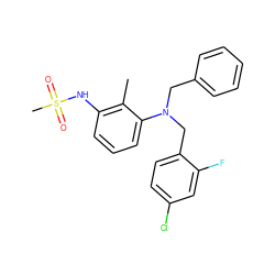 Cc1c(NS(C)(=O)=O)cccc1N(Cc1ccccc1)Cc1ccc(Cl)cc1F ZINC000026290044