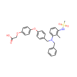 Cc1c(NS(C)(=O)=O)cccc1N(Cc1ccccc1)Cc1ccc(Oc2ccc(OCC(=O)O)cc2)cc1 ZINC000014209765