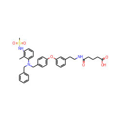 Cc1c(NS(C)(=O)=O)cccc1N(Cc1ccccc1)Cc1ccc(Oc2cccc(CCNC(=O)CCCC(=O)O)c2)cc1 ZINC000028364045