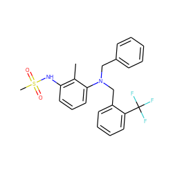 Cc1c(NS(C)(=O)=O)cccc1N(Cc1ccccc1)Cc1ccccc1C(F)(F)F ZINC000026292323