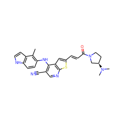 Cc1c(Nc2c(C#N)cnc3sc(/C=C/C(=O)N4CC[C@@H](N(C)C)C4)cc23)ccc2[nH]ccc12 ZINC000040915686