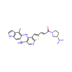 Cc1c(Nc2c(C#N)cnc3sc(/C=C/C(=O)N4CC[C@H](N(C)C)C4)cc23)ccc2[nH]ccc12 ZINC000040915930