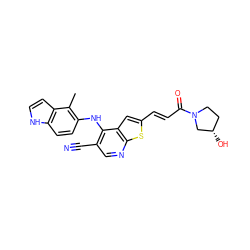 Cc1c(Nc2c(C#N)cnc3sc(/C=C/C(=O)N4CC[C@H](O)C4)cc23)ccc2[nH]ccc12 ZINC000040918946