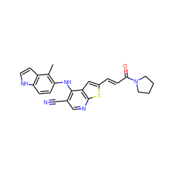 Cc1c(Nc2c(C#N)cnc3sc(/C=C/C(=O)N4CCCC4)cc23)ccc2[nH]ccc12 ZINC000040412843