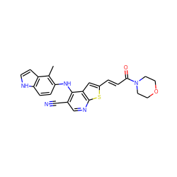 Cc1c(Nc2c(C#N)cnc3sc(/C=C/C(=O)N4CCOCC4)cc23)ccc2[nH]ccc12 ZINC000040918588