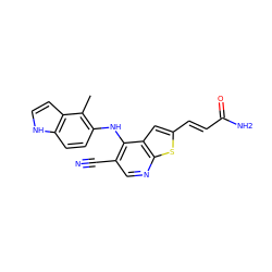 Cc1c(Nc2c(C#N)cnc3sc(/C=C/C(N)=O)cc23)ccc2[nH]ccc12 ZINC000040917533