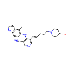 Cc1c(Nc2c(C#N)cncc2/C=C/CCCN2CCC(O)CC2)ccc2[nH]ccc12 ZINC000045353862