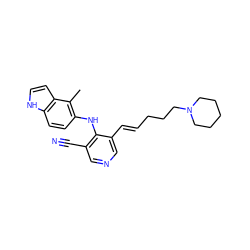 Cc1c(Nc2c(C#N)cncc2/C=C/CCCN2CCCCC2)ccc2[nH]ccc12 ZINC000045348275