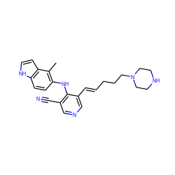 Cc1c(Nc2c(C#N)cncc2/C=C/CCCN2CCNCC2)ccc2[nH]ccc12 ZINC000045349784