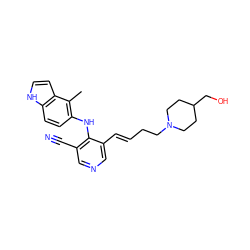 Cc1c(Nc2c(C#N)cncc2/C=C/CCN2CCC(CO)CC2)ccc2[nH]ccc12 ZINC000045366910