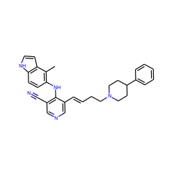 Cc1c(Nc2c(C#N)cncc2/C=C/CCN2CCC(c3ccccc3)CC2)ccc2[nH]ccc12 ZINC000045355006