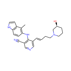 Cc1c(Nc2c(C#N)cncc2/C=C/CCN2CCC[C@H](O)C2)ccc2[nH]ccc12 ZINC000045351356