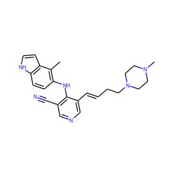 Cc1c(Nc2c(C#N)cncc2/C=C/CCN2CCN(C)CC2)ccc2[nH]ccc12 ZINC000045349134