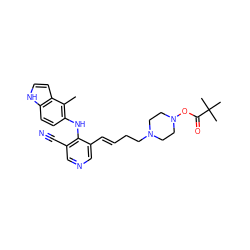 Cc1c(Nc2c(C#N)cncc2/C=C/CCN2CCN(OC(=O)C(C)(C)C)CC2)ccc2[nH]ccc12 ZINC000045290176