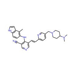 Cc1c(Nc2c(C#N)cncc2/C=C/c2ccc(CN3CCC(N(C)C)CC3)cn2)ccc2[nH]ccc12 ZINC000049089823