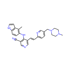 Cc1c(Nc2c(C#N)cncc2/C=C/c2ccc(CN3CCN(C)CC3)cn2)ccc2[nH]ccc12 ZINC000049034729