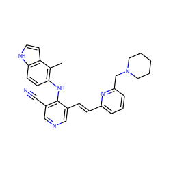 Cc1c(Nc2c(C#N)cncc2/C=C/c2cccc(CN3CCCCC3)n2)ccc2[nH]ccc12 ZINC000049071202