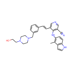 Cc1c(Nc2c(C#N)cncc2/C=C/c2cccc(CN3CCN(CCO)CC3)c2)ccc2[nH]ccc12 ZINC000049088870