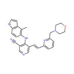 Cc1c(Nc2c(C#N)cncc2/C=C/c2cccc(CN3CCOCC3)n2)ccc2[nH]ccc12 ZINC000049070907