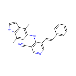 Cc1c(Nc2c(C#N)cncc2/C=C/c2ccccc2)cc(C)c2[nH]ccc12 ZINC000045246056