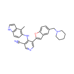 Cc1c(Nc2c(C#N)cncc2-c2cc3cc(CN4CCCCC4)ccc3o2)ccc2[nH]ccc12 ZINC000045260846