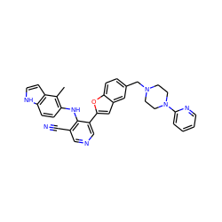 Cc1c(Nc2c(C#N)cncc2-c2cc3cc(CN4CCN(c5ccccn5)CC4)ccc3o2)ccc2[nH]ccc12 ZINC000049695409