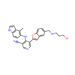 Cc1c(Nc2c(C#N)cncc2-c2cc3cc(CNCCCO)ccc3o2)ccc2[nH]ccc12 ZINC000045318009