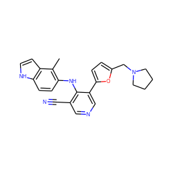 Cc1c(Nc2c(C#N)cncc2-c2ccc(CN3CCCC3)o2)ccc2[nH]ccc12 ZINC000045245503