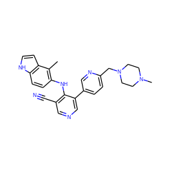 Cc1c(Nc2c(C#N)cncc2-c2ccc(CN3CCN(C)CC3)nc2)ccc2[nH]ccc12 ZINC000045245385