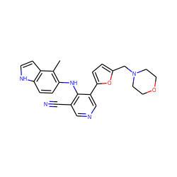 Cc1c(Nc2c(C#N)cncc2-c2ccc(CN3CCOCC3)o2)ccc2[nH]ccc12 ZINC000045325044