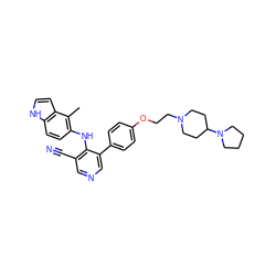 Cc1c(Nc2c(C#N)cncc2-c2ccc(OCCN3CCC(N4CCCC4)CC3)cc2)ccc2[nH]ccc12 ZINC000040972543