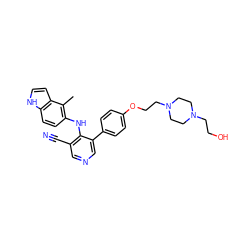 Cc1c(Nc2c(C#N)cncc2-c2ccc(OCCN3CCN(CCO)CC3)cc2)ccc2[nH]ccc12 ZINC000040429378