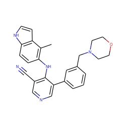 Cc1c(Nc2c(C#N)cncc2-c2cccc(CN3CCOCC3)c2)ccc2[nH]ccc12 ZINC000045254914