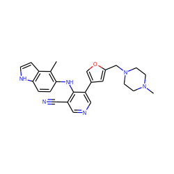 Cc1c(Nc2c(C#N)cncc2-c2coc(CN3CCN(C)CC3)c2)ccc2[nH]ccc12 ZINC000045254987