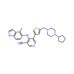 Cc1c(Nc2c(C#N)cncc2-c2coc(CN3CCN(C4CCCC4)CC3)c2)ccc2[nH]ccc12 ZINC000045261246