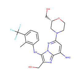 Cc1c(Nc2c(CO)nc3c(N)cc(N4CCO[C@@H](CO)C4)nn23)cccc1C(F)(F)F ZINC001772587075