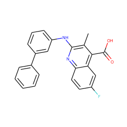 Cc1c(Nc2cccc(-c3ccccc3)c2)nc2ccc(F)cc2c1C(=O)O ZINC000029463220