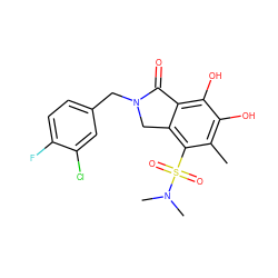 Cc1c(O)c(O)c2c(c1S(=O)(=O)N(C)C)CN(Cc1ccc(F)c(Cl)c1)C2=O ZINC000095559908