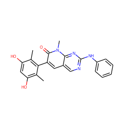 Cc1c(O)cc(O)c(C)c1-c1cc2cnc(Nc3ccccc3)nc2n(C)c1=O ZINC000028132440