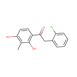 Cc1c(O)ccc(C(=O)Cc2ccccc2Cl)c1O ZINC000000457465