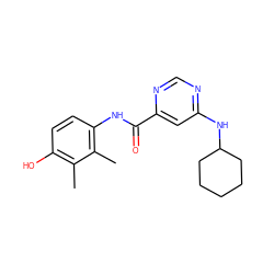 Cc1c(O)ccc(NC(=O)c2cc(NC3CCCCC3)ncn2)c1C ZINC000144545813