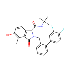 Cc1c(O)ccc2c1C(=O)N(Cc1ccccc1-c1ccc(F)c(F)c1)[C@H]2C(=O)NC(C)(C)C ZINC000142968005