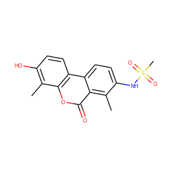 Cc1c(O)ccc2c1oc(=O)c1c(C)c(NS(C)(=O)=O)ccc12 ZINC000028570346