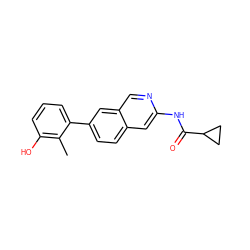 Cc1c(O)cccc1-c1ccc2cc(NC(=O)C3CC3)ncc2c1 ZINC000144641493