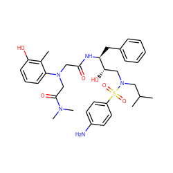 Cc1c(O)cccc1N(CC(=O)N[C@@H](Cc1ccccc1)[C@@H](O)CN(CC(C)C)S(=O)(=O)c1ccc(N)cc1)CC(=O)N(C)C ZINC000299858200