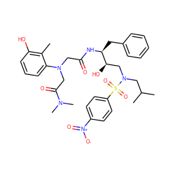 Cc1c(O)cccc1N(CC(=O)N[C@@H](Cc1ccccc1)[C@H](O)CN(CC(C)C)S(=O)(=O)c1ccc([N+](=O)[O-])cc1)CC(=O)N(C)C ZINC000299866141