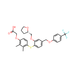 Cc1c(OCC(=O)O)ccc(Sc2ccc(COc3ccc(C(F)(F)F)cc3)cc2OC[C@@H]2CCCO2)c1C ZINC000042807448