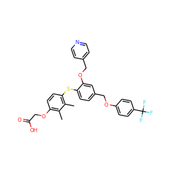 Cc1c(OCC(=O)O)ccc(Sc2ccc(COc3ccc(C(F)(F)F)cc3)cc2OCc2ccncc2)c1C ZINC000042807442