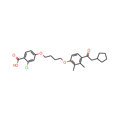 Cc1c(OCCCCOc2ccc(C(=O)O)c(Cl)c2)ccc(C(=O)CC2CCCC2)c1C ZINC000169351404