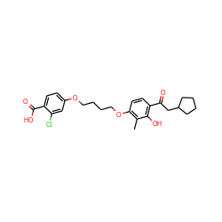 Cc1c(OCCCCOc2ccc(C(=O)O)c(Cl)c2)ccc(C(=O)CC2CCCC2)c1O ZINC000169351406